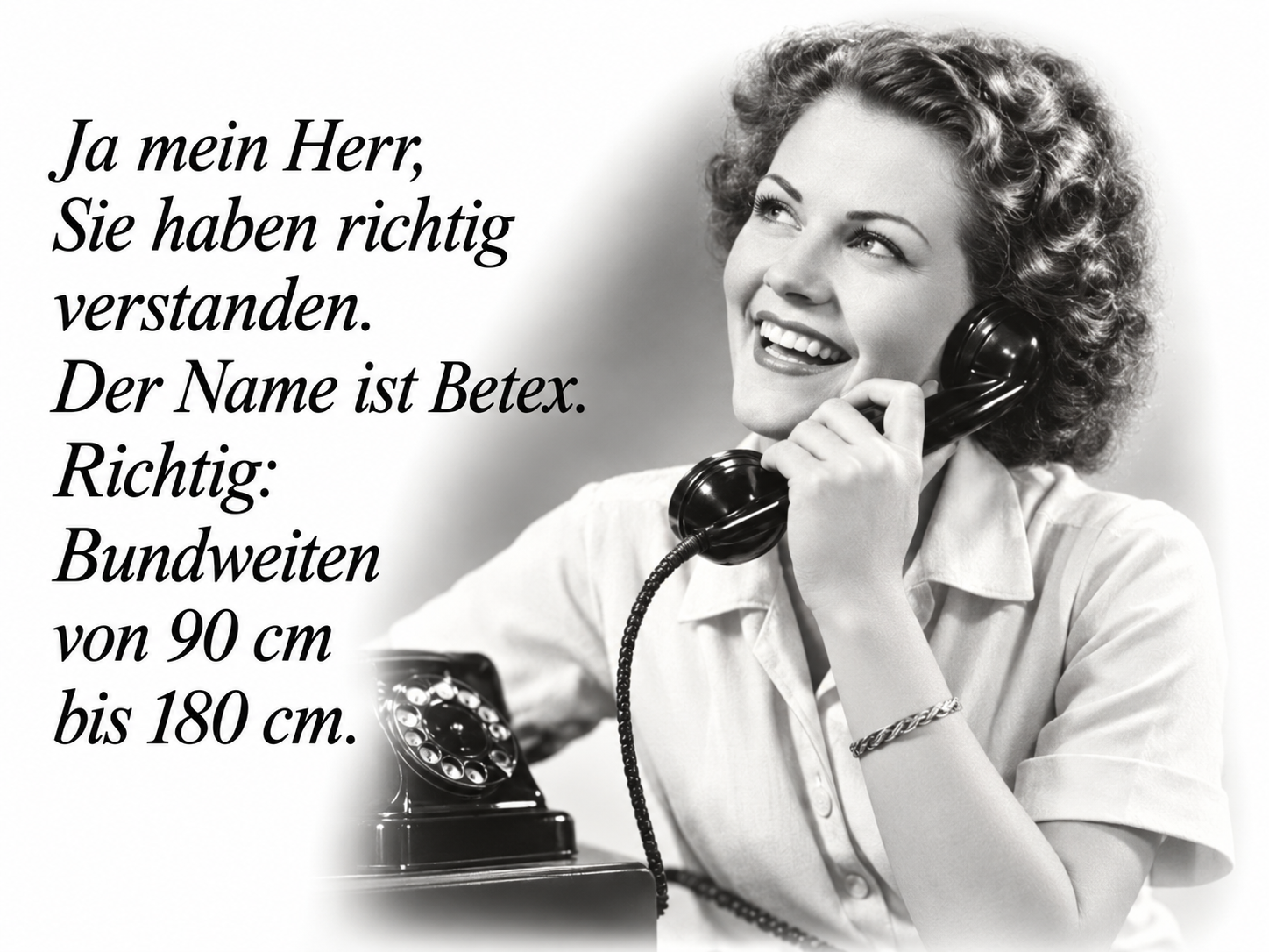 Neu gestaltetes historisches BETEX-Motiv: Dame am Telefon, Bundweiten von 90 bis 180 cm